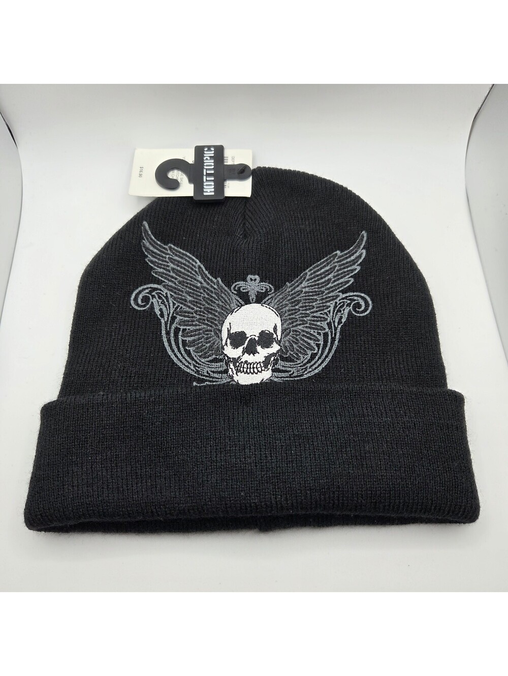 Hot Topic Beanie Y2K Grunge Skull Wings Cross Black Punk NWT